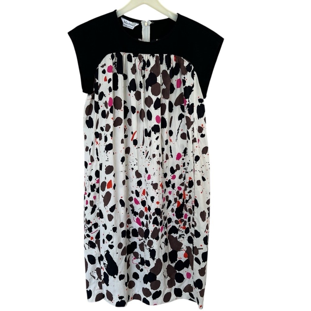 MaxMara Black and White Sheath Mini Dress L spotted print pink orange sleeveless